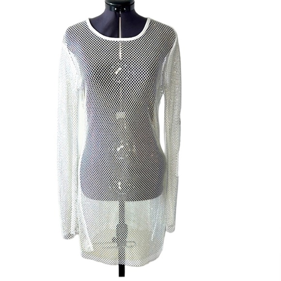 White mesh with stone glamours dress cover up - Picture 1 of 11